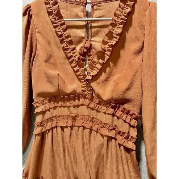 Burnt Orange Ruffle Short Dress Size Small - Picture 3 of 14